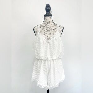 Vintage white lace trim satin teddy